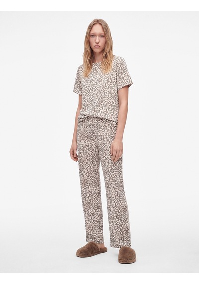 Koton Leopar Desenli Kısa Kollu Pijama Takımı Kahverengi Desenli 7wlk40297mk