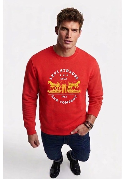 Levi's Pamuk Graphic Erkek Bisiklet Yaka Sweatshirt Açık Kırmızı