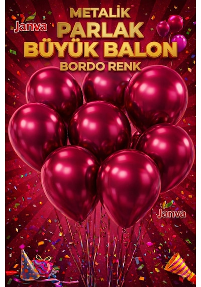 100 Adet Metalik Parlak Büyük Boy Balon Parti Doğum Günü Açılış Süsleme Kutlama Bordo