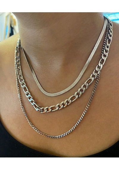 Kadın Üçlü Model Silver Renk Çelik Kolye