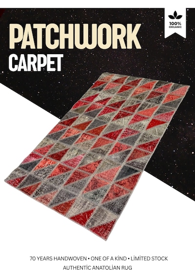 El Dokuması Vintage Halı Özel Tasarım Patchwork Koleksiyonu Çok Renkli