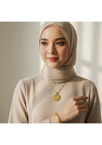 Allah Yazılı Kolye Ve Ayetel Kürsi Bileklik Seti Gold Renk Çelik Takı Altın