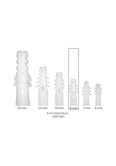 Dübel, 8 Mm Plastik Beyaz Dübel 1000 Adet