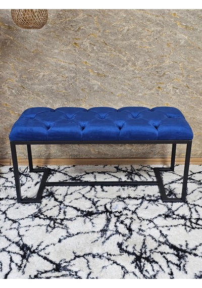Zafir Siyah Boyalı - L - Ayaklı 100 Cm X 38 Cm Oturak - Bench - Makyaj Taburesi - Makyaj Oturak Mavi