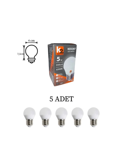 K2 Kes207 Led Ampul 5w Beyaz Işık E27 Duy - 5 Li Paket