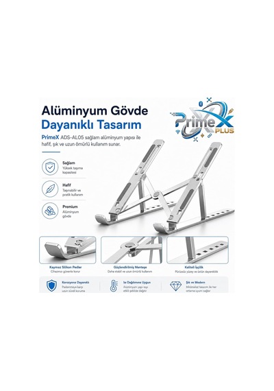 Lexroo Ads-al05 Alüminyum Ayarlı Laptop Standı, Macbook Uyumlu Notebook Yükseltici Tutucu
