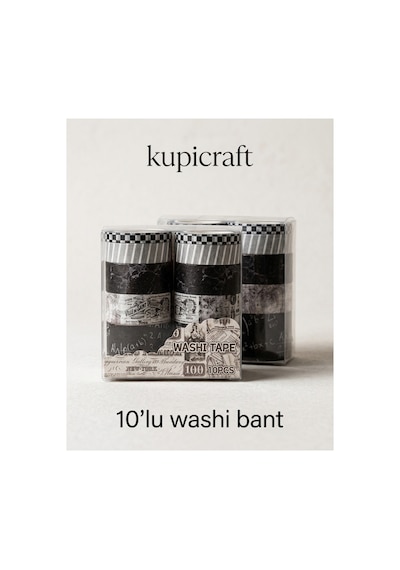10'lu Washi Bant Seti Model 3 Siyah Beyaz Gri Tonları - Ajanda Scrapbook Journal Planner - 942388929 Diğer