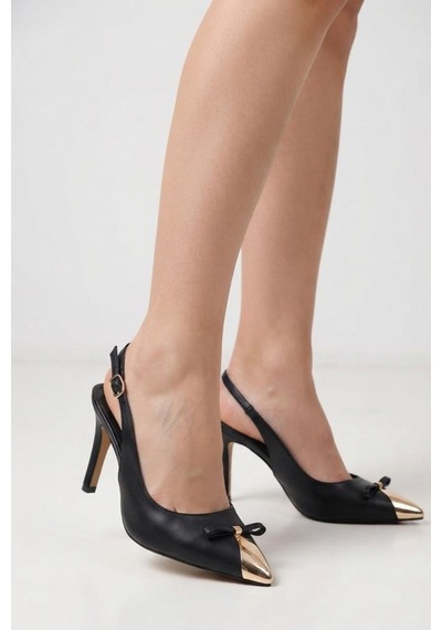 Kuum London K145-25882 Kadın Topuklu Arkası Açık Stiletto Ayakkabı Sıyah