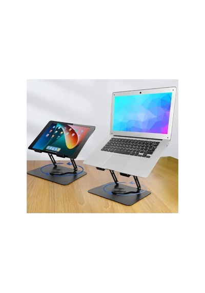 Lexroo Zr-110 B Alüminyum 360 Derece Dönen Tabanlı Katlanabilir Taşınabilir Laptop Standı Koyu Gri