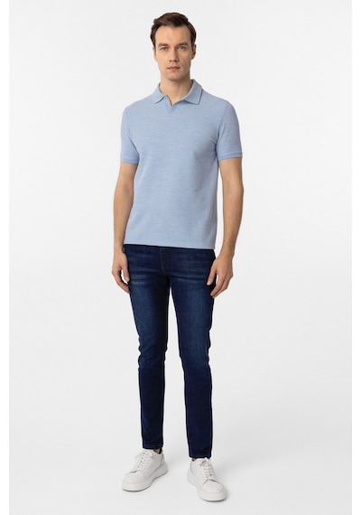 Süvari Regular Waffle Kumaş V Patlı Polo Yaka Nefes Alabilen T-shirt Buz Mavi