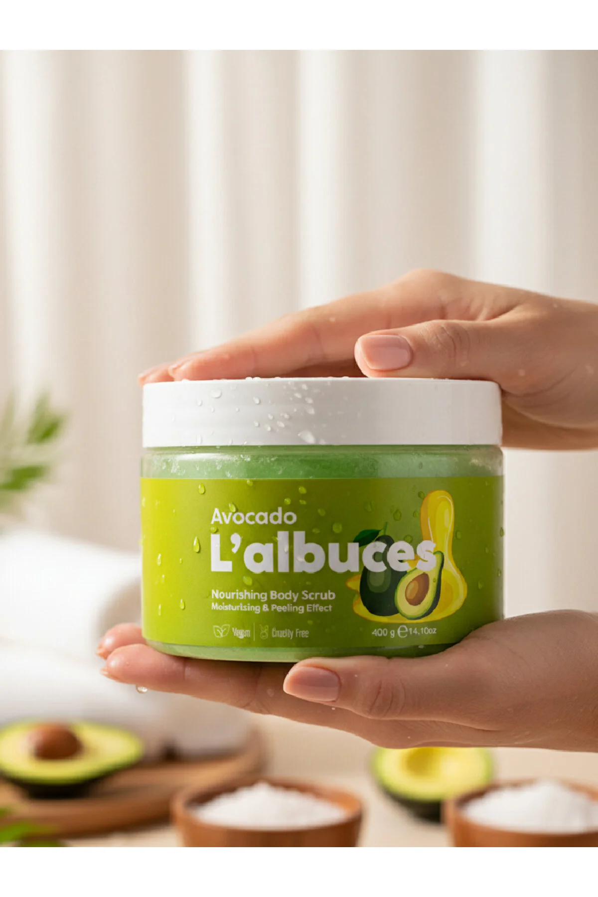 Avocado Body Scrub 400gr Vegan, Temiz İçerikli, Avokado Kokulu Pürüzsüz Cilt Bakımı