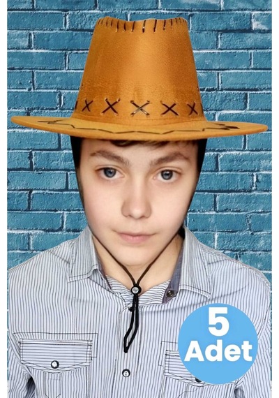Uniquetrenders Çocuk Unisex 5'li Nubuk Kovboy Şapkası 8-14 Yaş Taba