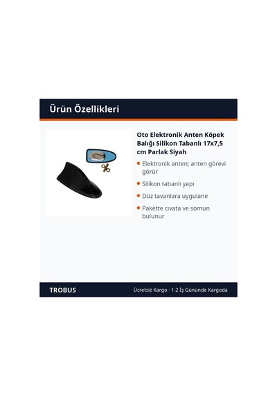 Trobus Oto Elektronik Anten Köpek Balığı Silikon Tabanlı 17x7,5 Cm Parlak Siyah