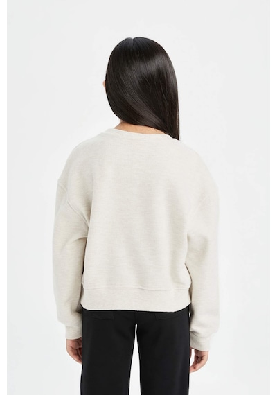 DeFacto Kız Çocuk Relax Fit Bisiklet Yaka Baskılı Selanik Kumaş Sweatshirt D4786A824WNBG354