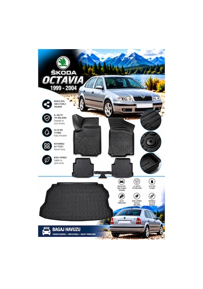 Skoda Octavia 2002 Model Havuzlu Paspas Takımı + Bagaj Havuzu -modx-