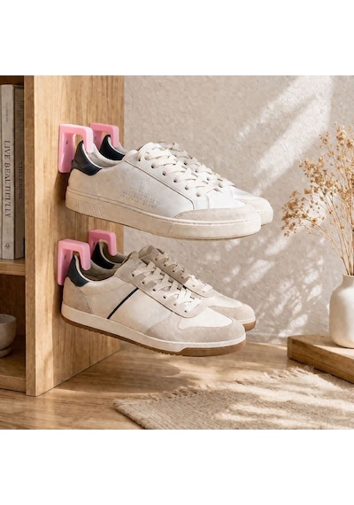 Duvar Tipi Ayakkabı Askısı 2 Li Set Sneaker Duvar Rafı Yer Kaplamayan Organizer Pembe