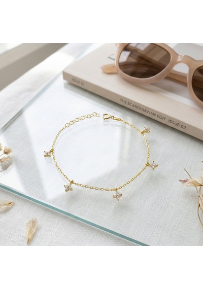 925 Ayar Gümüş Gold Minimal Çiçek Bileklik Altın