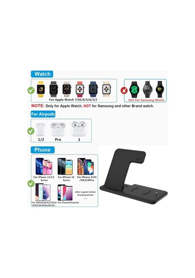 4 In1 Wireless Charger Kablosuz Şarj Istasyonu Standı 15 Watt Android Ve Ios Uyumlu Siyah