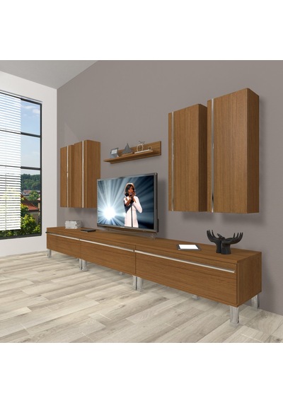 Decoraktiv Eko 8d Mdf Krom Ayaklı Tv Ünitesi Tv Sehpası Ceviz