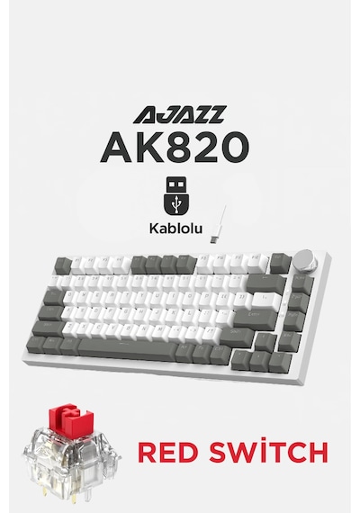 Ak820 Kablolu Mekanik Oyun Klavyesi , Beyaz Işıklı, Beyaz-gri, 82 Tuş, Hot Swap, Anti Ghosting