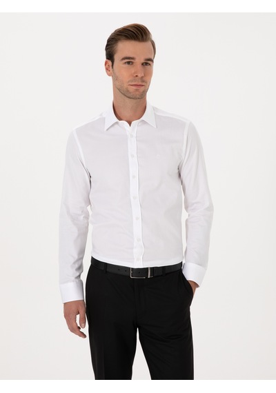 Cacharel Beyaz Slim Fit %100 Pamuk Klasik Gömlek