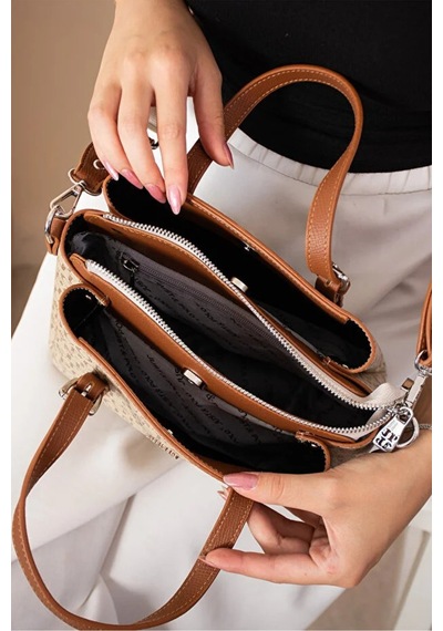 Just Polo Kadın Kabartma Desenli Lüks Omuz Çantası Shoulder Bag Kum - Taba