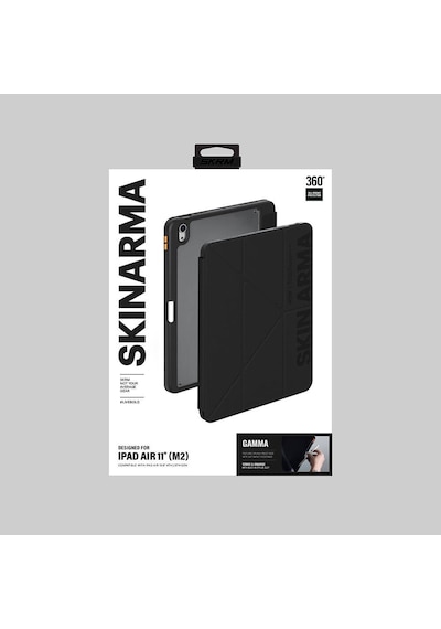 Apple Uyumlu iPad  Air 11 2024 Kılıf Skinarma Baskı Tasarımlı 360 Tam Koruma Standlı Gamma Kılıf Siyah