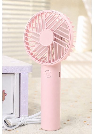 Standlı 3 Mod Şarjlı El Fanı 3 Kademe Seyahat Masaüstü Vantilatör Taşınabilir Mini Fan Pembe F137