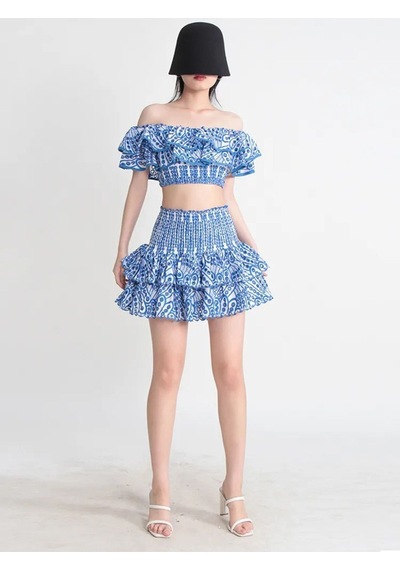 Fashion Cocktail Korse Bandaj Kumaşlı Esnek Kabarık Etekli Tasarım Gece Davet Krop Etek Takım Mavi Fashion Cocktail Korse Bandaj Kumaşlı Esnek Kabarık Etekli Tasarım Gece Davet Krop Etek Takım Mavi