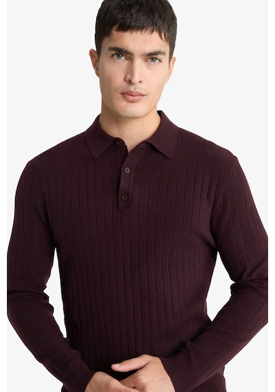 Defacto Standart Fıt Polo Yaka Triko Kazak F7576ax25wnbr34 Bordo-br34