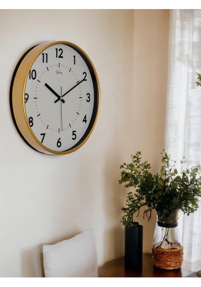 Galaxy 221-g Serisi Eskitme Metal Görünümlü Sessiz Akar Modern Duvar Saati 30 Cm Gold - Beyaz