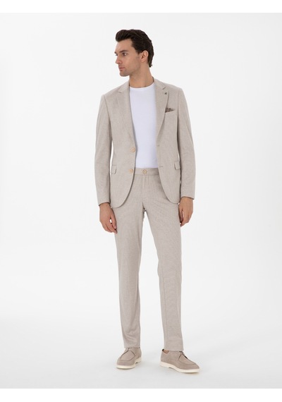 Cacharel Bej Slim Fit Dokulu Takım Elbise
