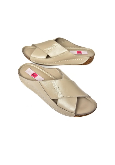 Fox Shoesp555091203 Vizon Hakiki Deri Comfort Ortopedik Taban Kadın Terlik Vizon