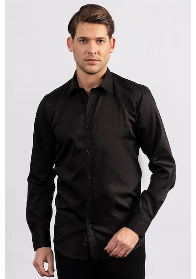 Tudors Modern Slim Fit Koton Saten Premium Seri Erkek Gömlek-23893 Siyah Tudors Modern Slim Fit Koton Saten Premium Seri Erkek Gömlek-23893 Siyah