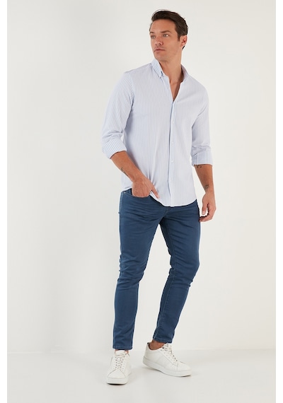Buratti Pamuklu Çizgili Düğmeli Yaka Uzun Kollu Regular Fit Erkek Gömlek Cf23S112237 Mavi-Beyaz Buratti Pamuklu Çizgili Düğmeli Yaka Uzun Kollu Regular Fit Erkek Gömlek Cf23S112237 Mavi-Beyaz
