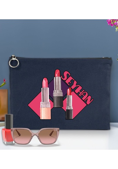 Bk Gift Kişiye Özel İsimli-2 Astarlı Lacivert Portföy Çanta 30x21cm, Baskılı El Çantası, Organizer Çanta