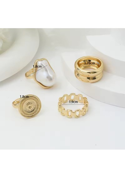 Girift Vintage Dyra 4 Adet Gold Yüzük Seti Beyaz Taşlı Gold