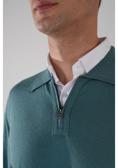 Bisse Polo Yaka Fermuar Detaylı Mint Erkek Yün Triko Tr23knos23211 D50 Mint