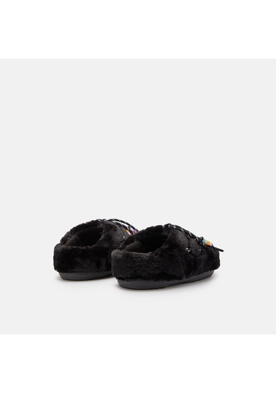 Terlik Kadın 80d1460250-n001 Moon Boot Mule Faux Fur Beads Black Siyah