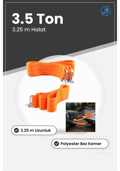 Oto Çekme Halatı Bez Kemer 3.5 Ton 3.25 M Polyester Yol Yardım Ku