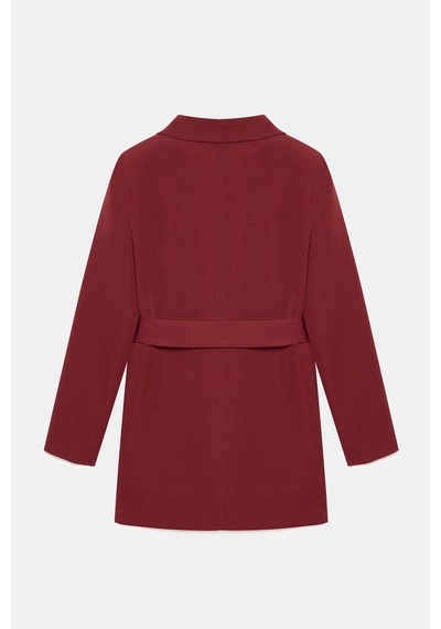 Sââde Kadın Tek Düğmeli Dokuma Kruvaze Blazer Ceket - Kuşaklı Bordo