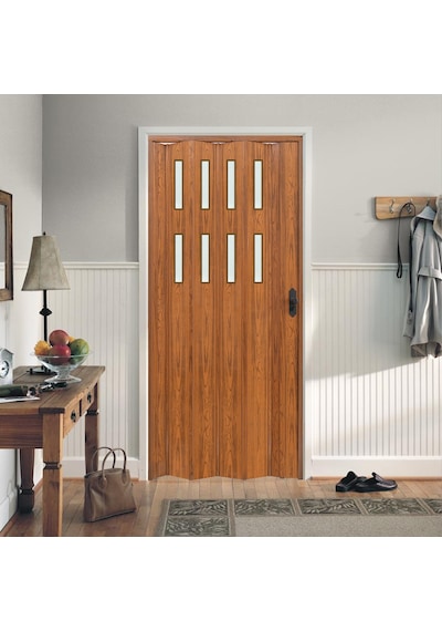 Faran Dekorasyon 145 x 215 Ceviz Renk Camlı Pvc Akordiyon Katlanır Kapı - FRNAKMODEL-65