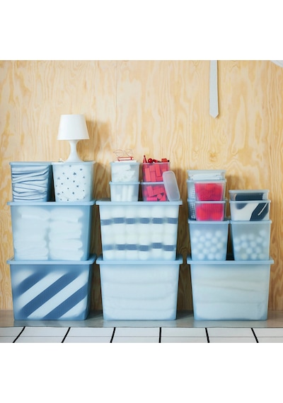 Ikea Rykta Şeffaf Gri-mavi 36x50x35 Cm/44.5 Lt Kapaklı Kutu Açık Mavi
