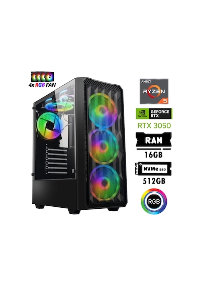 Xaser Nano X60 R5-5500 16 GB 512 GB M.2 NVMe SSD 6 GB RTX3050 Free Dos Masaüstü Oyuncu Bilgisayarı