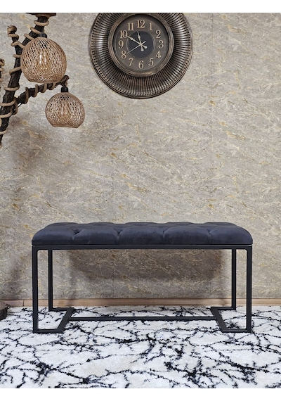 Zafir Siyah Boyalı - L - Ayaklı 100 Cm X 38 Cm Oturak - Bench - Makyaj Taburesi - Makyaj Oturak Füme