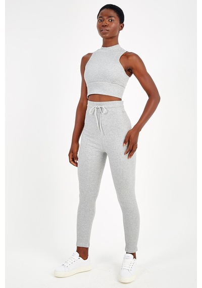 Maraton Sportswear Slimfit Kadın Bisiklet Yaka Kolsuz Basic Gri Melanj Bra 18364-Gri Melanj