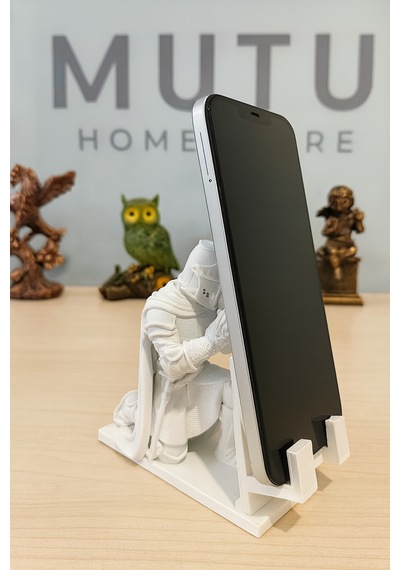 Ortaçağ Şovalyesi Telefon Tutucu Standı Beyaz