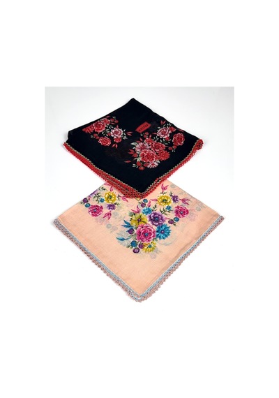 Eripek 2'li Paket Oyalı Pamuk Yazma 6595 Siyah-somon
