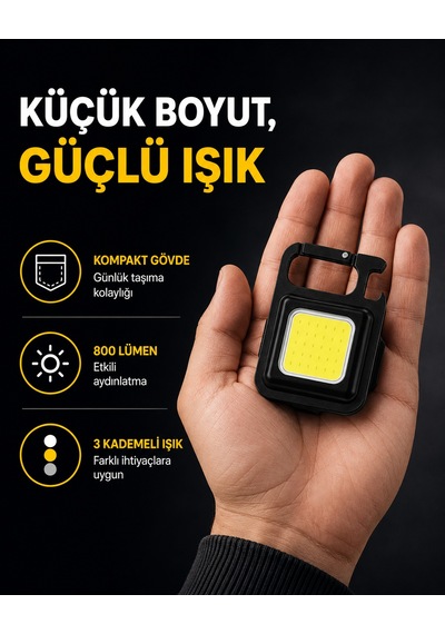 Led Mini Anahtarlık Fener 1000 Lümen Güçlü Işık Ve Usb Type-c Şarjlı Yeni Nesil - Lisinya