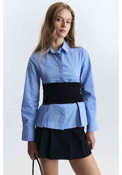 Antioch Peplum Poplin Gömlek Mavi